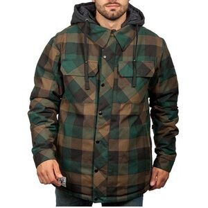 686 Woodland Insulated Flannel Jacket Hooded Brown Green Plaid Ski Snow Men’s S